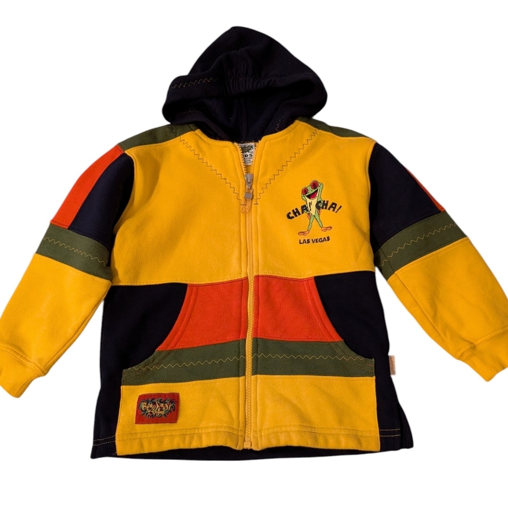 Vintage‎ Rainforest Cafe Youth Color Block Hoodie Sweatshirt Cha Cha Frog
